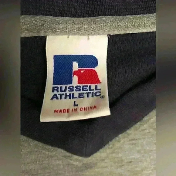 VTG RUSSELL ATHLETIC pullover v-neck gray blue MENS LARGE - Picture 5 of 6